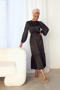 Satin Dress with Puff Sleeve