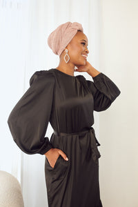 Satin Dress with Puff Sleeve