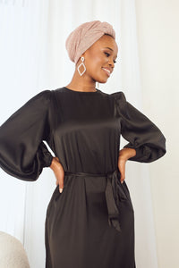 Satin Dress with Puff Sleeve