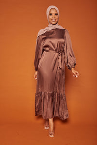 Satin Dress with Puff Sleeve